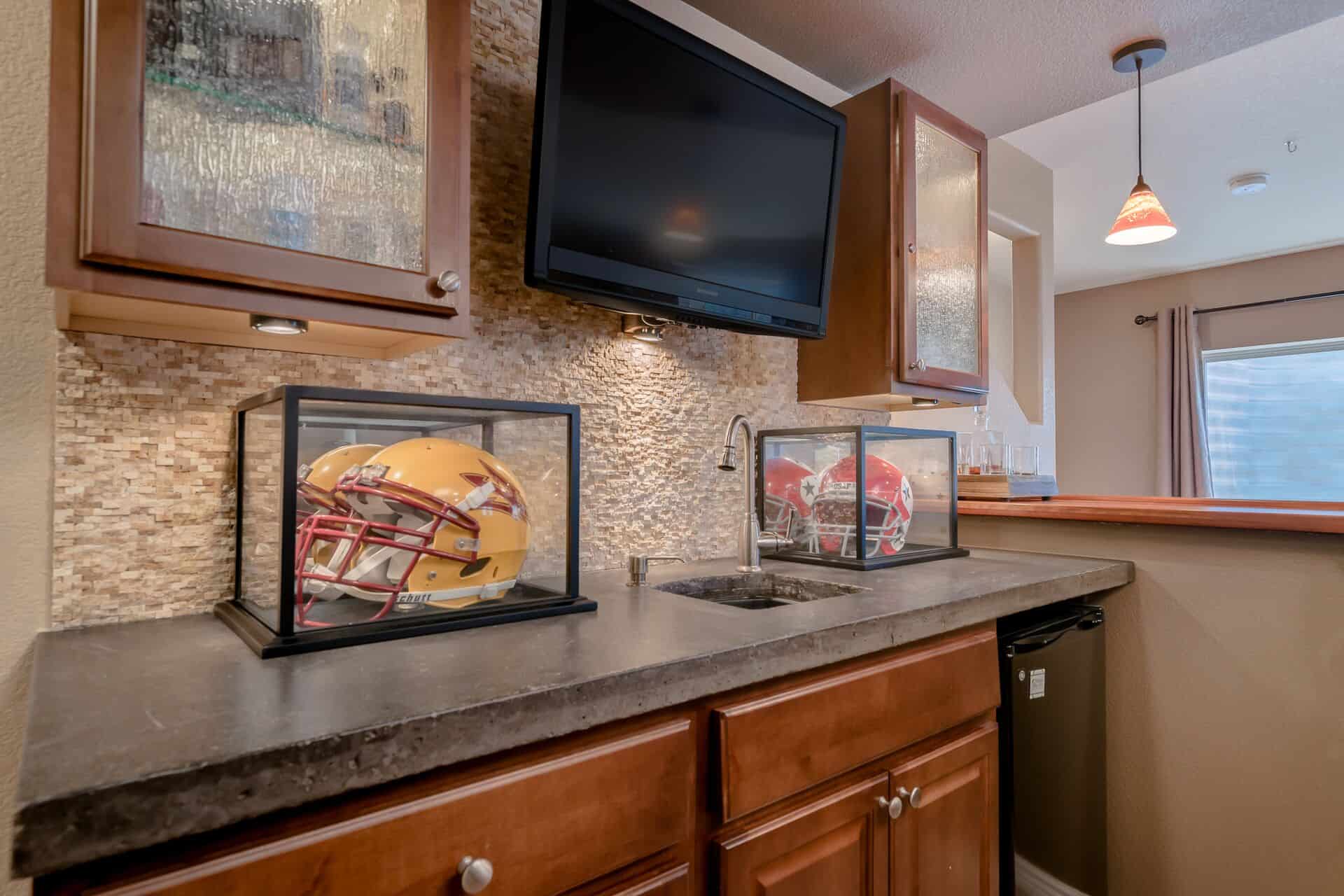 Mounted TV in Wet Bar