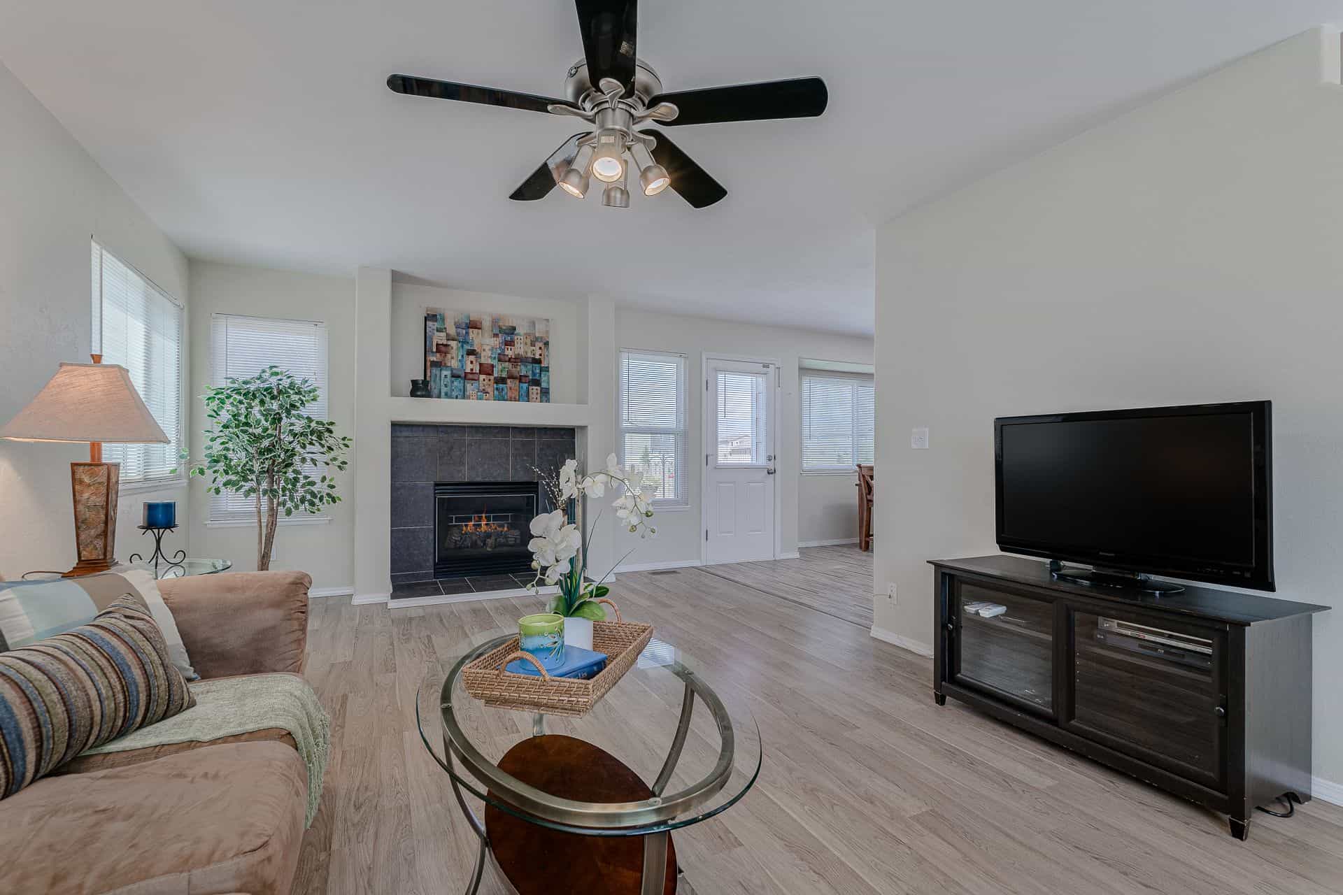 Living Room into Dining Area and Kitchen