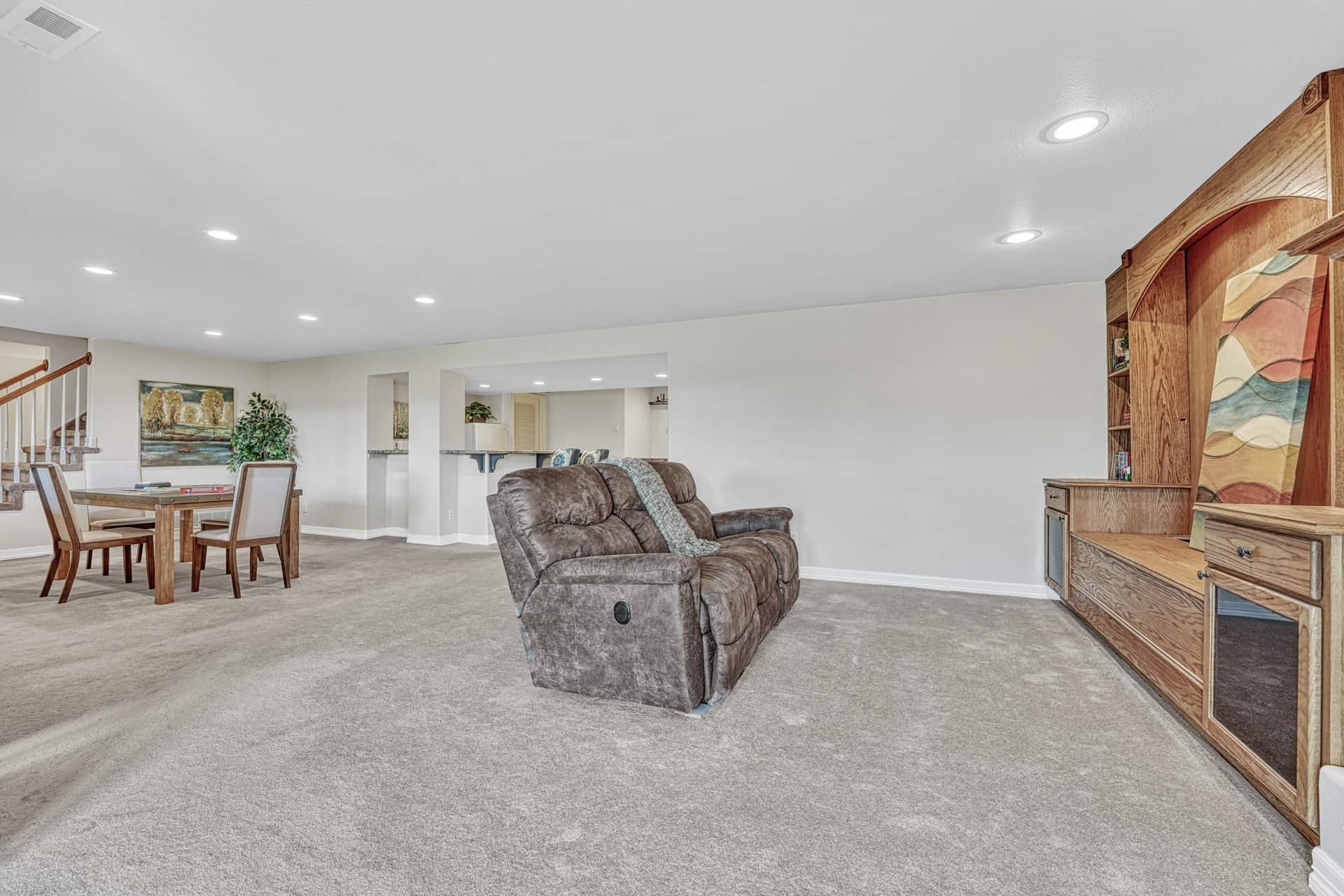 Basement TV Area with Built In Entertainment Center